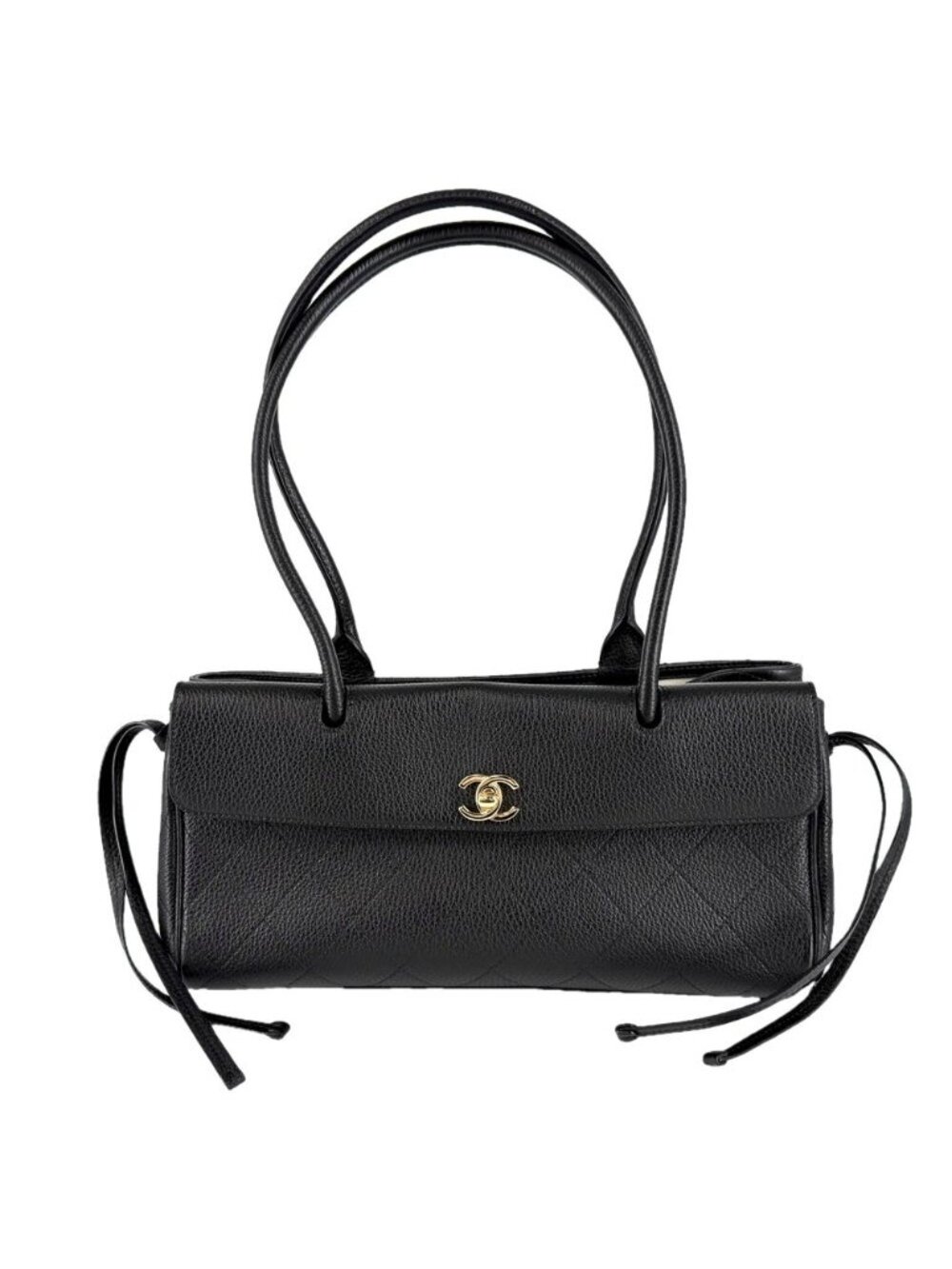 Chanel Tote Bag Small Shopping CC Logo Shoulder Grained Calfskin Black Gold